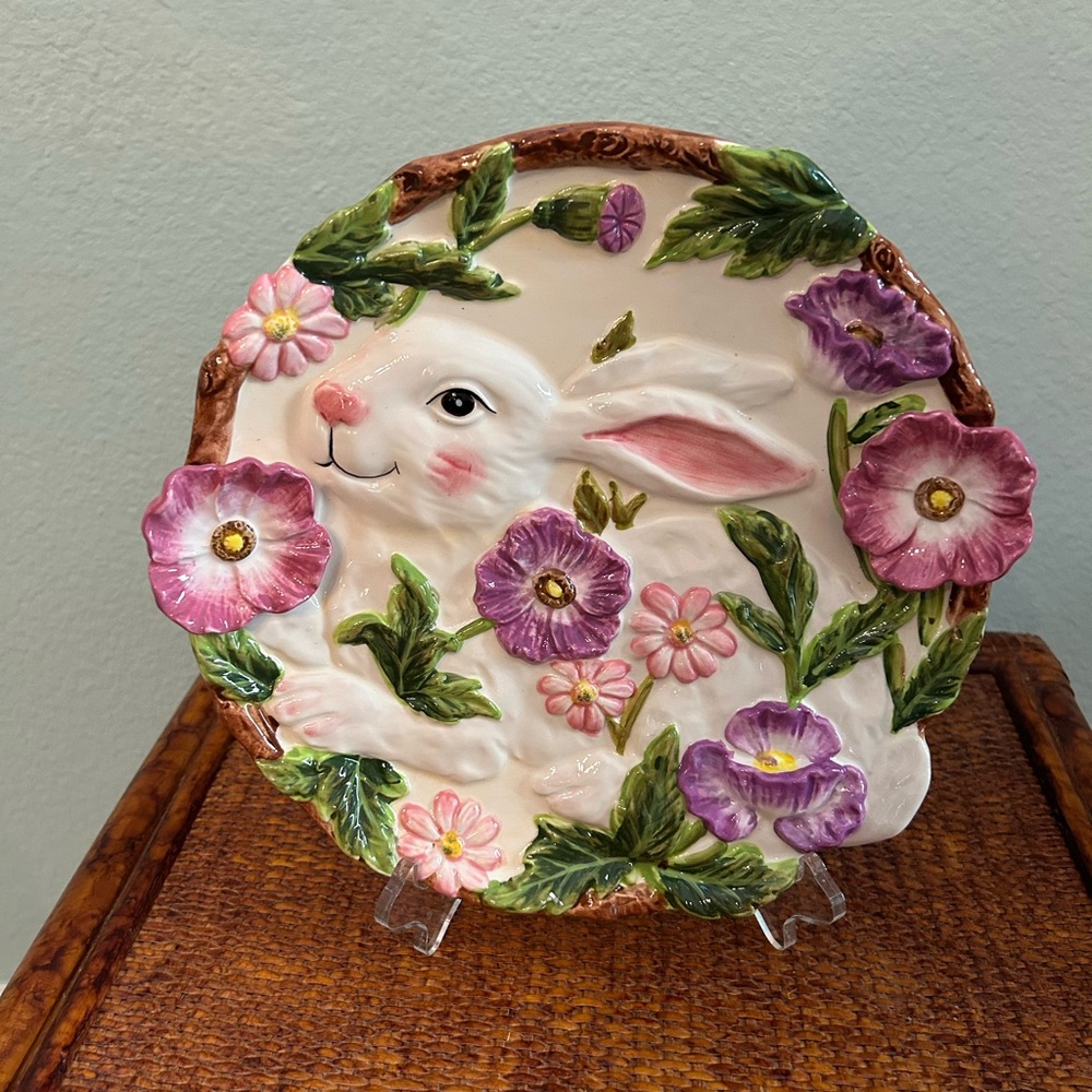 Fitz and Floyd Floral Bunny Plate - Pink, Purple, Green
